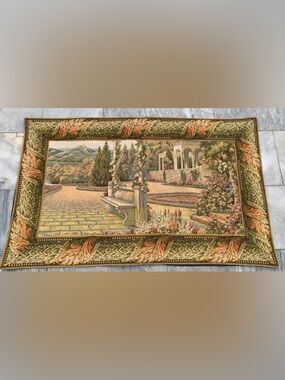 Decorative Tapestry Wall Hanging in Green and Cream